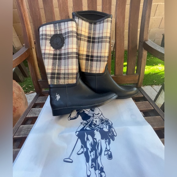 RL US Polo Association 2 Lillian Tall Rain Boots Plaid Upper Leg Print 8M - Picture 8 of 16